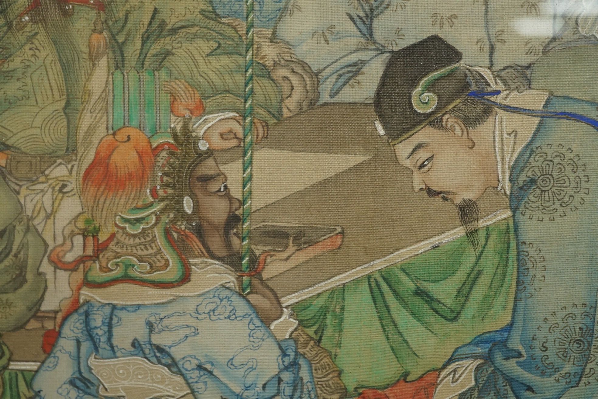 Chinese School , (late 19th century), Princes from the dominions paying homage to the Emperor, ink and watercolour on silk, calligraphic inscription, 79.5cm x 79.5cm